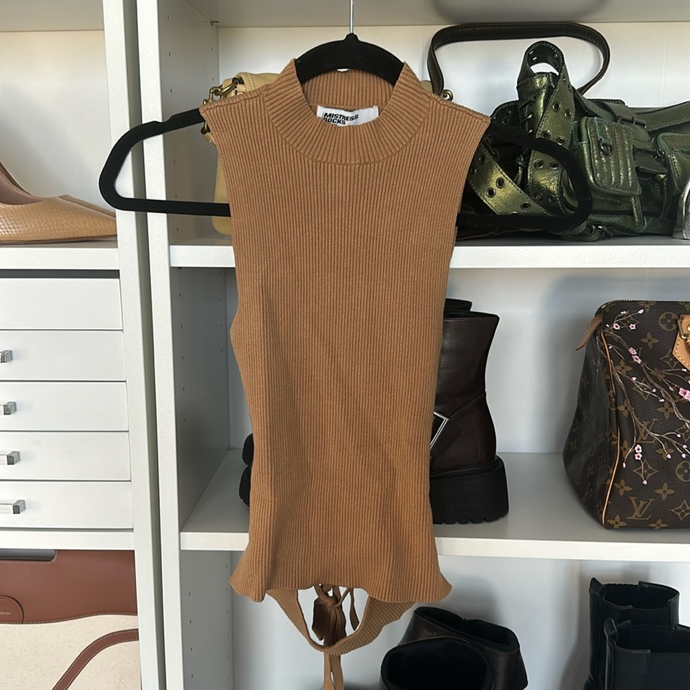 Open back mock neck tank